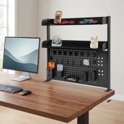 37" Clamp-on Pegboard with Accessories, No Drill Desk Shelf, 2-Tier Organizer with Hooks & Tray, Space Saving Storage Rack for Home Office & Dorm