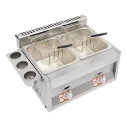 Gas Deep Fryer with Basket and Lid, Silver Commercial Deep Fryer, Stainless Steel Dual Tank Kitchen Deep Fryer 6L/6.34Qt