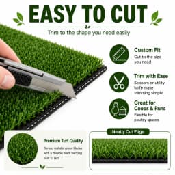 6FT X 30FT Artificial Grass Turf Roll 0.4in Poultry Coop Flooring Mat Quick Drain Synthetic Rug Black Backing Easy Clean Outdoor Farm Cover with Stakes for Chickens & Ducks