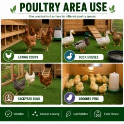 6FT X 30FT Artificial Grass Turf Roll 0.4in Poultry Coop Flooring Mat Quick Drain Synthetic Rug Black Backing Easy Clean Outdoor Farm Cover with Stakes for Chickens & Ducks