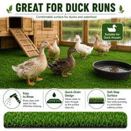 6FT X 30FT Artificial Grass Turf Roll 0.4in Poultry Coop Flooring Mat Quick Drain Synthetic Rug Black Backing Easy Clean Outdoor Farm Cover with Stakes for Chickens & Ducks