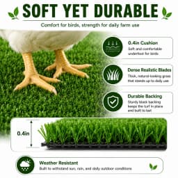 6FT X 30FT Artificial Grass Turf Roll 0.4in Poultry Coop Flooring Mat Quick Drain Synthetic Rug Black Backing Easy Clean Outdoor Farm Cover with Stakes for Chickens & Ducks