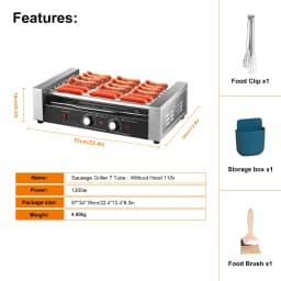 Hotdog Machine | 17 Hot Dogs Capacity Sausage Roller |1200W 110V Sausage Grill Cooker with Removable Oil Drip Tray, Double Temp Control for Kitchen