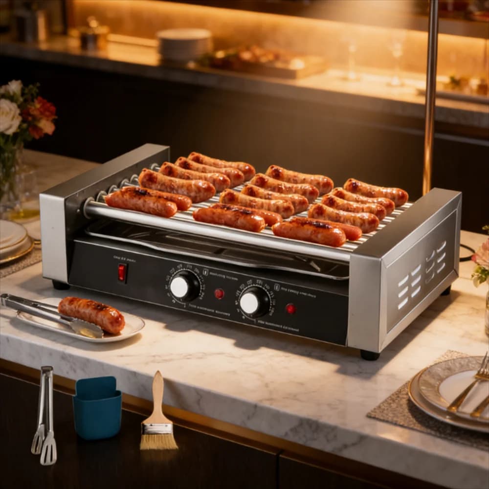 Hotdog Machine | 17 Hot Dogs Capacity Sausage Roller |1200W 110V Sausage Grill Cooker with Removable Oil Drip Tray, Double Temp Control for Kitchen