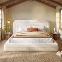 EnHomee Boucle Cloud Bed Frame with Headboard Upholstered Bed Frame with Curved Edges Design, Anti-Collision Platform Bed for Bedroom