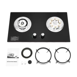 2 Burner Propane Gas Cooktop, Countertop/Recessed Tempered Glass Stove Lpg/Natural Gas Hob with Black Crystal Glass Panel