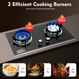 2 Burner Propane Gas Cooktop, Countertop/Recessed Tempered Glass Stove Lpg/Natural Gas Hob with Black Crystal Glass Panel