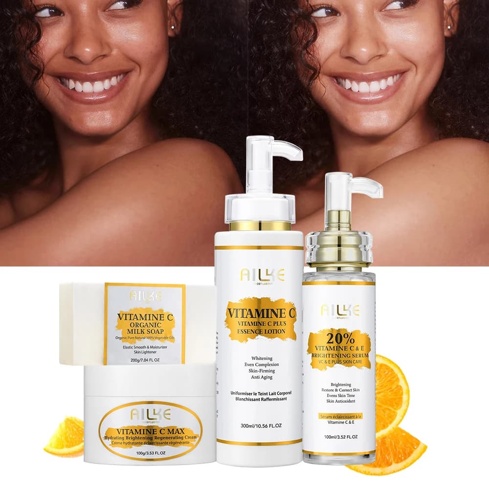AILKE Vitamin C Set, Reduce Dark Spots, with Lightening Body Lotion, Even Tone Face Cream, Whitening Serum, Brightening Soap
