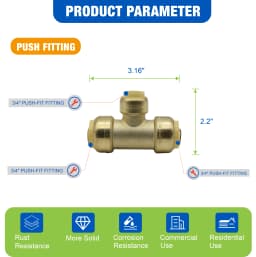 KING SMART 3/4" Push Fit * 3/4" Push Fit * 3/4" Push Fit Fitting TEE; 2Pcs/Case; 80510