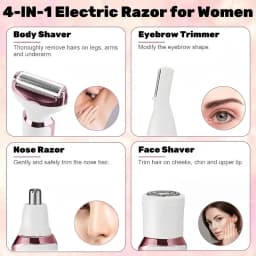 4-in-1 Painless Razor for Women] 4-in-1 Rechargeable Electric Razor for Women - Face, Nose, Legs, Underarm, Bikini Trimmer - Wet