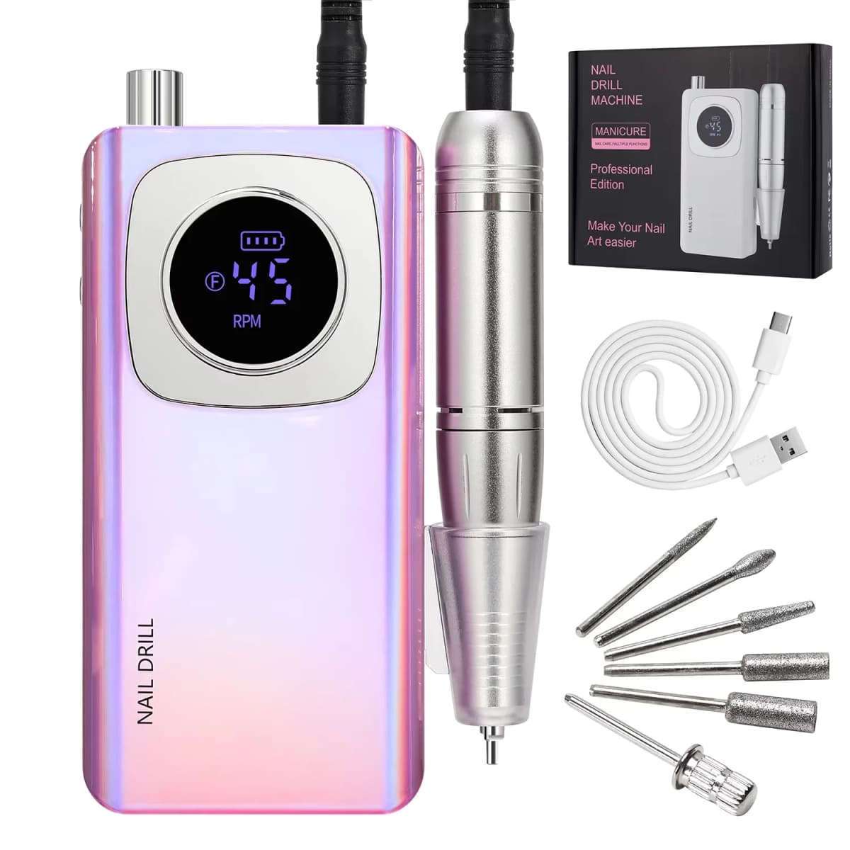 High Speed 45000RPM Electric Portable Nail Drill Bits Full Nail Equipments Sets for Nail Arts Salon