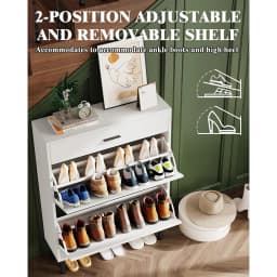 Shoe Storage Cabinet with Dual Flip Drawers, Space-Saving Shoe Organizer for Entryway, Hallway, or Mudroom, Hidden Shoe Rack Cup