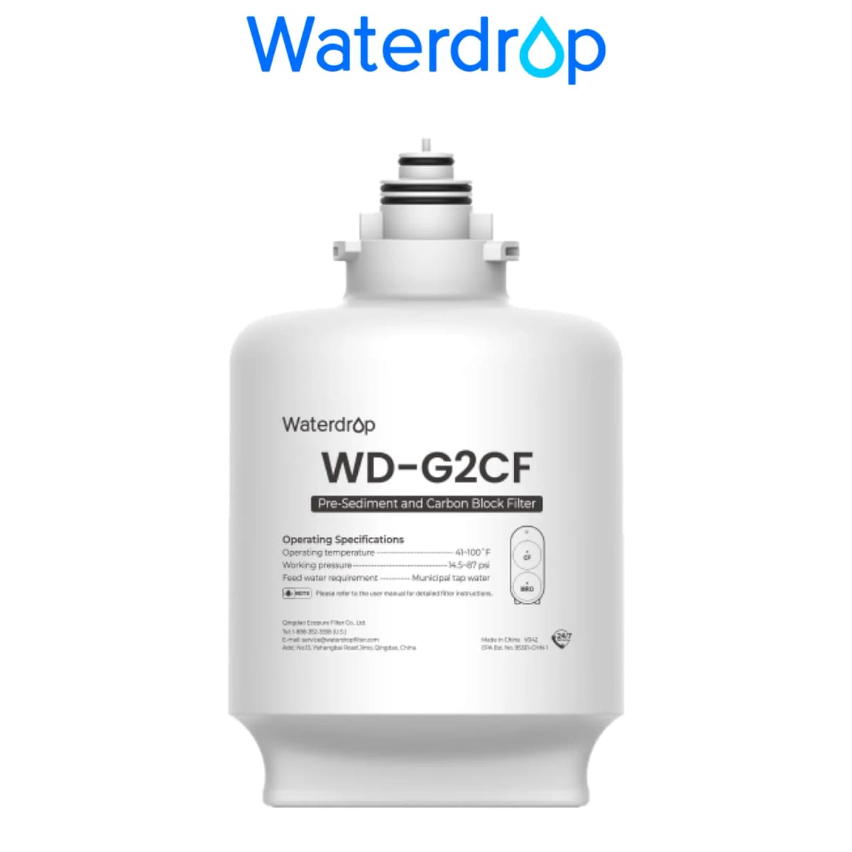 Waterdrop G2CF Filter, Replacement for G2 & G2P600 & G2MNR Reverse Osmosis System, 12-month Lifetime