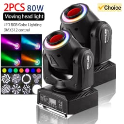 2PCS 80W Professional Stage Lights DMX512 Party DJ Disco Lights Pattern Moving Head Lights Sound-Activated Atmosphere Lights