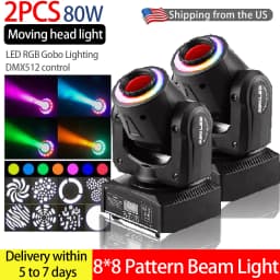 2PCS 80W Professional Stage Lights DMX512 Party DJ Disco Lights Pattern Moving Head Lights Sound-Activated Atmosphere Lights