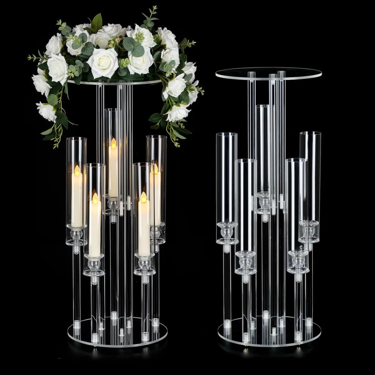 2PCS 5 Arm Candelabra Clear Centerpiece for Table Acrylic Stand for Wedding Reception Candle Holder for Birthday Home Christmas