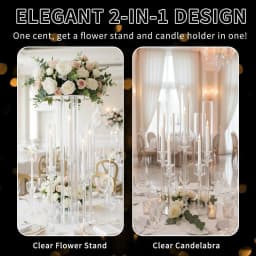 2PCS 5 Arm Candelabra Clear Centerpiece for Table Acrylic Stand for Wedding Reception Candle Holder for Birthday Home Christmas