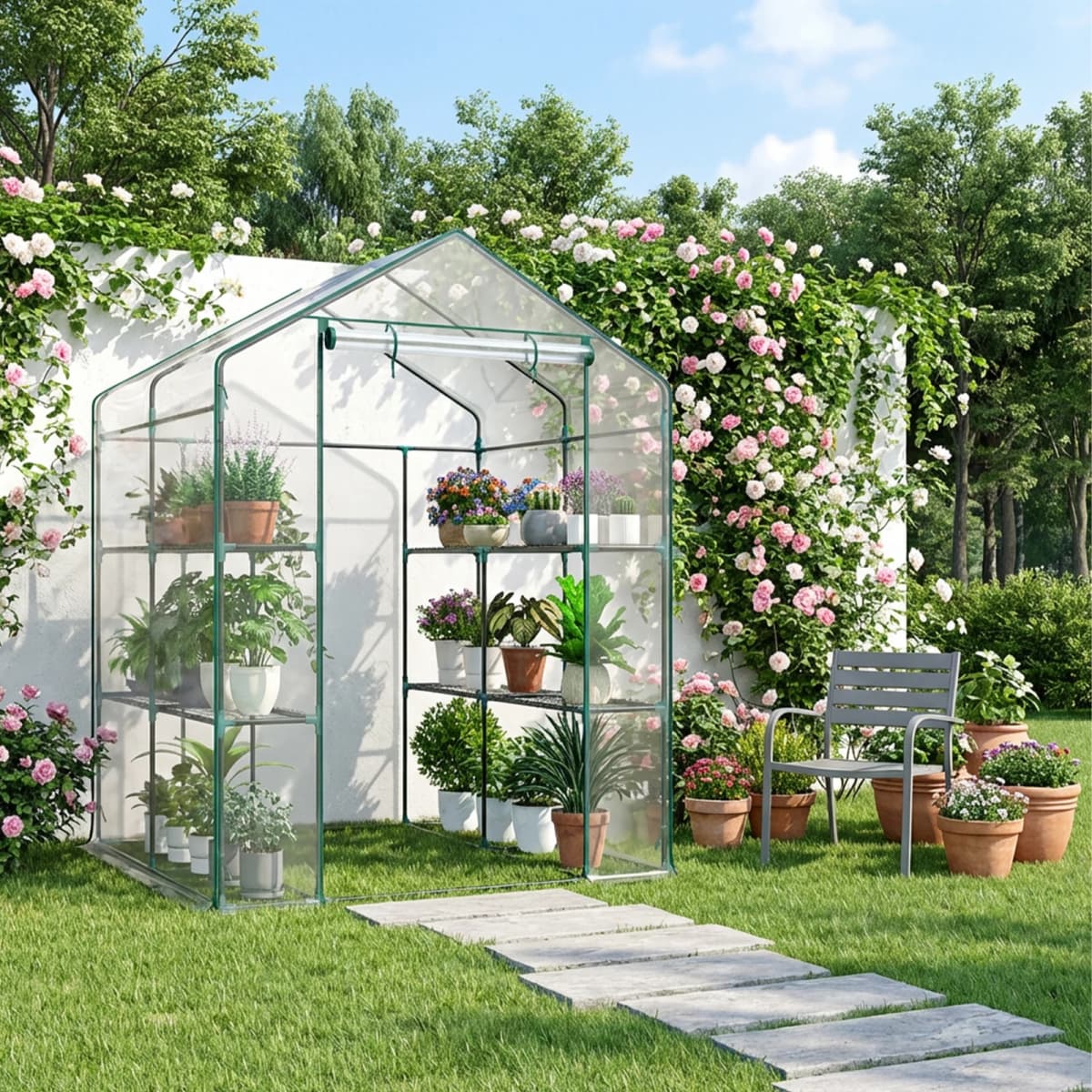 JHK 56-Inch Portable Walk-In Greenhouse with Shelf Transparent Multi-Tier Plant Growing Rack for Indoor and Outdoor Garden Patio