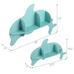 2PCS Floating Dolphin Shelves w/ Compartments Cute Corner Bookshelves for Nursery