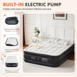 MCQ 16IN Air Mattress with Built in Pump Double Height Air Bed Weight Capacity 660 lbs Non-Slip Bottom Home Bedroom Furniture
