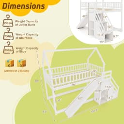 Twin Over Twin Bunk Bed with Slide Stairs Storage Shelves Wood Floor Bed for Kids Teens No Box Spring White, Customized