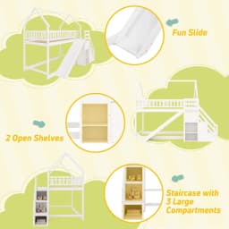 Twin Over Twin Bunk Bed with Slide Stairs Storage Shelves Wood Floor Bed for Kids Teens No Box Spring White, Customized