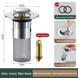 2PCS Washbasin Leak Plug, Stainless Steel Odor Proof Bouncing Core, Press Type Sink Drain, Universal Accessory for Washbasin