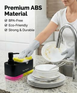 3-in-1 Kitchen Soap Dispenser Set Dual Pump for Dish Hand Soap Sponge Caddy Holder Countertop Organizer Sink Storage Black&White