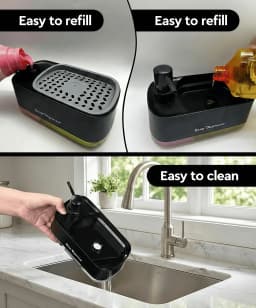 3-in-1 Kitchen Soap Dispenser Set Dual Pump for Dish Hand Soap Sponge Caddy Holder Countertop Organizer Sink Storage Black&White