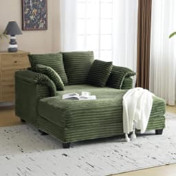 56" Oversized Chaise Lounge Chair, Black Comfy Corduroy Chaise Sofa Recliner Bed Upholstered Sleeper Couch Bed with Throw Pillow