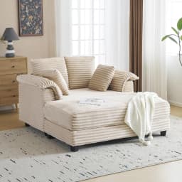 56" Oversized Chaise Lounge Chair, Black Comfy Corduroy Chaise Sofa Recliner Bed Upholstered Sleeper Couch Bed with Throw Pillow