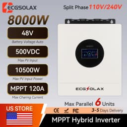ECGSOLAX 8KW Hybrid Solar Inverter 48V 110V/240V Split Phase Pure Sine Wave Inverter With MPPT 120A Charging Controller PV 500V