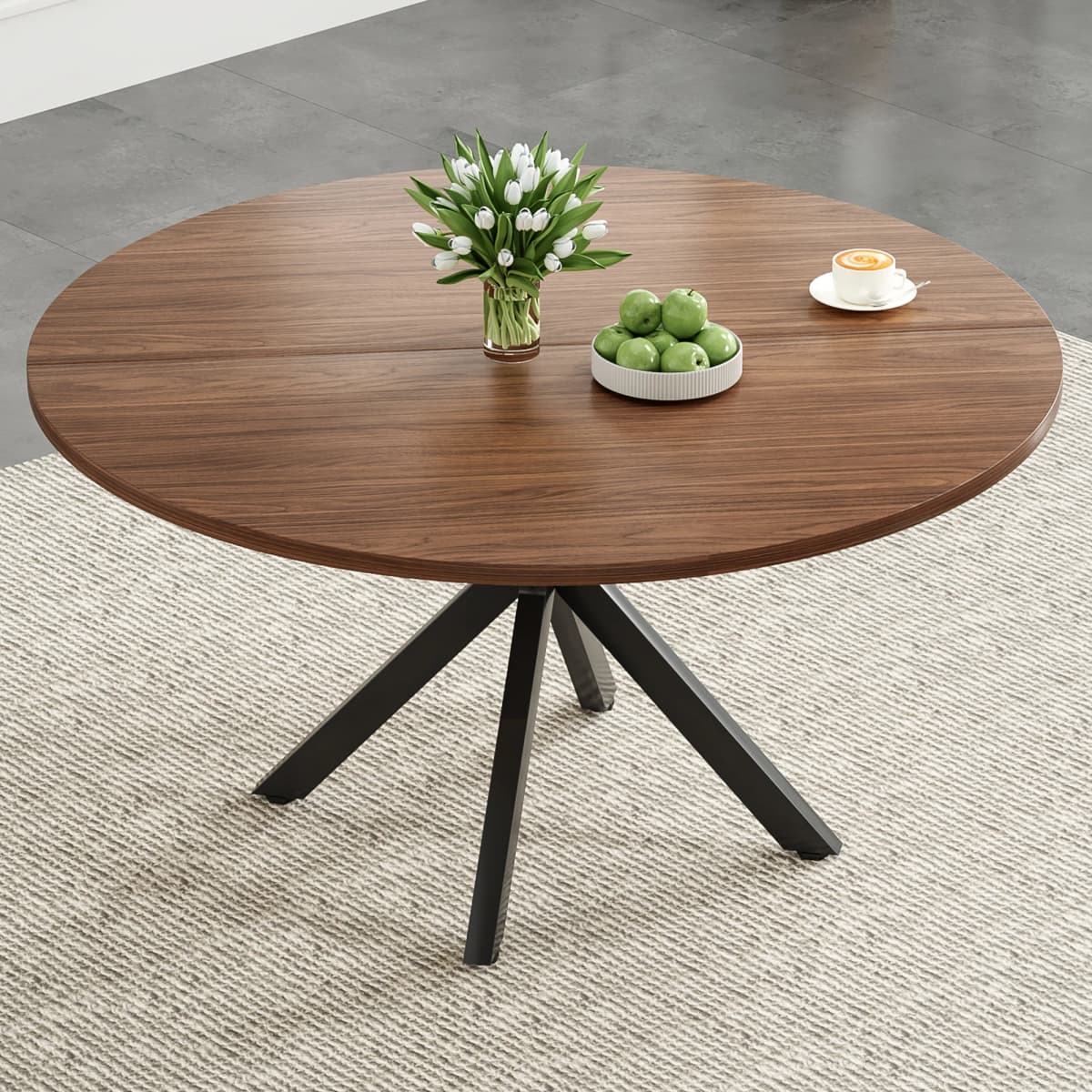 47.2" Solid Wood Round Dining Table for 4-6 People, Kitchen Table,Farmhouse Modern Wooden Table with Floor Protection Pads