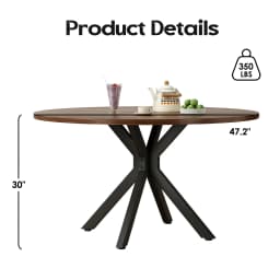 47.2" Solid Wood Round Dining Table for 4-6 People, Kitchen Table,Farmhouse Modern Wooden Table with Floor Protection Pads