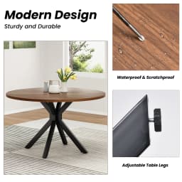 47.2" Solid Wood Round Dining Table for 4-6 People, Kitchen Table,Farmhouse Modern Wooden Table with Floor Protection Pads