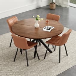 47.2" Solid Wood Round Dining Table for 4-6 People, Kitchen Table,Farmhouse Modern Wooden Table with Floor Protection Pads