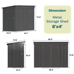 8x4 FT Outdoor Metal Storage Shed 3 Doors Tool Garden Backyard Black Customized