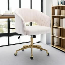 Home Office Swivel Velvet Desk Chair Modern Tufted Accent Armchair with Gold Base Ergonomic Computer Task Stool for Living Room