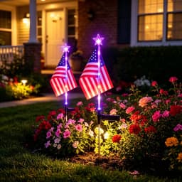 2/4/6 Pack Independence Day Patriotic Solar Lights, 90Lm IP65, American Flag Stake Light & Red White Blue Solar String Lights, for 4Th of July Memorial Day Veterans Day Decor