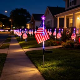 2/4/6 Pack Independence Day Patriotic Solar Lights, 90Lm IP65, American Flag Stake Light & Red White Blue Solar String Lights, for 4Th of July Memorial Day Veterans Day Decor