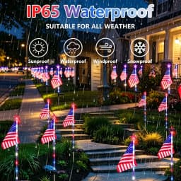 2/4/6 Pack Independence Day Patriotic Solar Lights, 90Lm IP65, American Flag Stake Light & Red White Blue Solar String Lights, for 4Th of July Memorial Day Veterans Day Decor