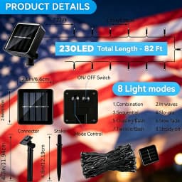 2/4/6 Pack Independence Day Patriotic Solar Lights, 90Lm IP65, American Flag Stake Light & Red White Blue Solar String Lights, for 4Th of July Memorial Day Veterans Day Decor
