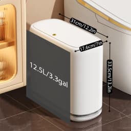Joybos 3.3 Gallon Slim Trash Can For Bathroom, Auto-Bagging & One-Press Lid, 12.5L Large Waste Bin For Narrow Gap, Modern Hands-Free Garbage Pail For Bedroom Office
