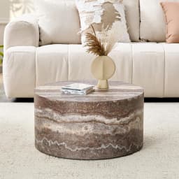 Round Coffee Table, 23.6" Modern Grey Faux Marble Drum Coffee Table, Round Accent Center Table for Living Room, Customized