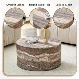 Round Coffee Table, 23.6" Modern Grey Faux Marble Drum Coffee Table, Round Accent Center Table for Living Room, Customized