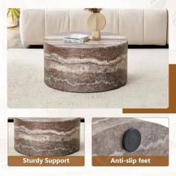 Round Coffee Table, 23.6" Modern Grey Faux Marble Drum Coffee Table, Round Accent Center Table for Living Room, Customized