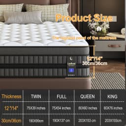 12inch Mattress in Twin, Full, Queen, And King Sizes - Ergonomically Designed, Medium Firm Hybrid Mattress, Cooling, Motion Isolation, Certipur- - for Pressure Relief And Comfort,Box-Packed for Bedrooms, Guest Rooms And Hotels