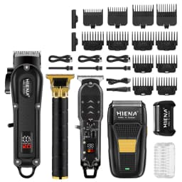 HIENA Professional Hair Clipper Set Cordless Barber Clippers with R-Type Adjustable Blade Hair Trimmer and Electric Foil shaver