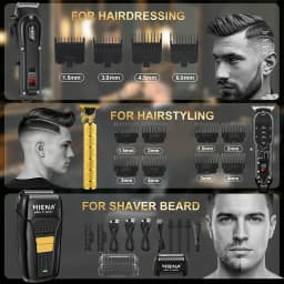 HIENA Professional Hair Clipper Set Cordless Barber Clippers with R-Type Adjustable Blade Hair Trimmer and Electric Foil shaver