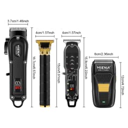 HIENA Professional Hair Clipper Set Cordless Barber Clippers with R-Type Adjustable Blade Hair Trimmer and Electric Foil shaver